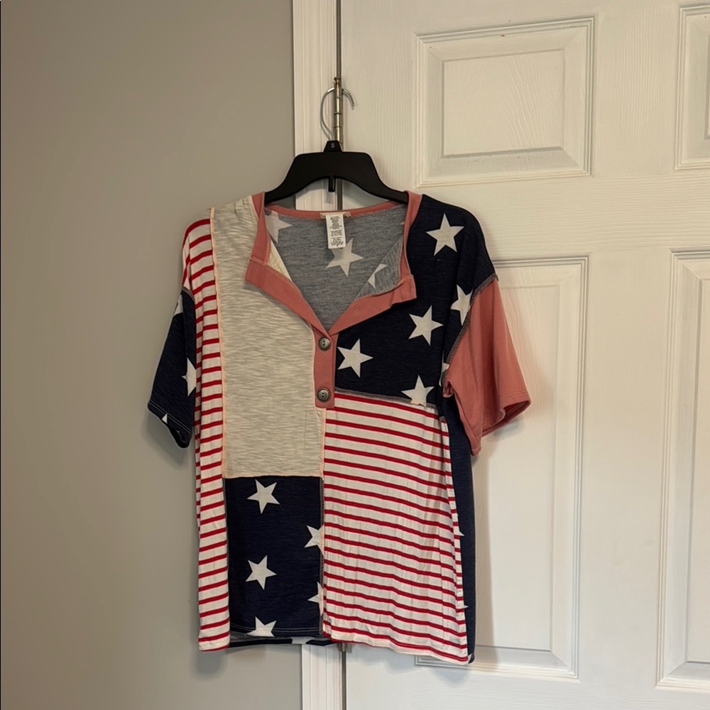 BiBi Red and White Short Sleeve Tee Patriotic Design